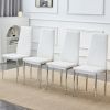 Grid armless high backrest dining chair, 4-piece set of silver metal legs white chair, office chair. Suitable for restaurants, living rooms, kitchens