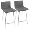 Mason Contemporary Swivel Counter Stool in Stainless Steel, Walnut Wood, and Grey Faux Leather by LumiSource - Set of 2