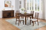 Contemporary Style 5pc Dining Set Table w 4 Drawers 4x Side Chairs Ladder Back Walnut Finish Kitchen Dining Room