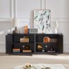 Sideboard Storage Cabinet TV Stand with wave pattern Buffet Cabinet Wooden Vertical Striped Cabinet for Kitchen/Bedroom/Entryway. Black