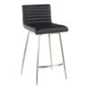 Mason Contemporary Swivel Counter Stool in Stainless Steel, Walnut Wood, and Black Faux Leather by LumiSource - Set of 2