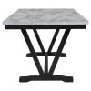 Modern Style 6-piece Dining Table with 4 Chairs & 1 Bench, Table with Marbled Veneers Tabletop and V-shaped Table Legs (White)