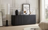 Sideboard Storage Cabinet TV Stand with wave pattern Buffet Cabinet Wooden Vertical Striped Cabinet for Kitchen/Bedroom/Entryway. Black
