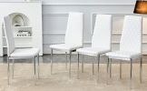 Grid armless high backrest dining chair, 4-piece set of silver metal legs white chair, office chair. Suitable for restaurants, living rooms, kitchens