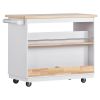 Rolling Kitchen Island with Storage, Two-sided Kitchen island Cart on Wheels with RubberWood Top,Wine and Spice Rack
