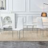 Grid armless high backrest dining chair, 4-piece set of silver metal legs white chair, office chair. Suitable for restaurants, living rooms, kitchens