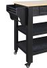 57 inch Rolling Kitchen Island with Storage,Kitchen Cart with Solid OAK Wood Top,Two-sided Kitchen island Cart on Wheels , Wine and Spice Rack