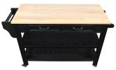 57 inch Rolling Kitchen Island with Storage,Kitchen Cart with Solid OAK Wood Top,Two-sided Kitchen island Cart on Wheels , Wine and Spice Rack