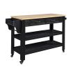 57 inch Rolling Kitchen Island with Storage,Kitchen Cart with Solid OAK Wood Top,Two-sided Kitchen island Cart on Wheels , Wine and Spice Rack