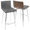 Mason Contemporary Swivel Counter Stool in Stainless Steel, Walnut Wood, and Grey Faux Leather by LumiSource - Set of 2