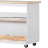 Rolling Kitchen Island with Storage, Two-sided Kitchen island Cart on Wheels with RubberWood Top,Wine and Spice Rack