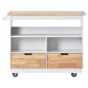 Rolling Kitchen Island with Storage, Two-sided Kitchen island Cart on Wheels with RubberWood Top,Wine and Spice Rack