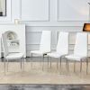 Grid armless high backrest dining chair, 4-piece set of silver metal legs white chair, office chair. Suitable for restaurants, living rooms, kitchens