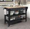57 inch Rolling Kitchen Island with Storage,Kitchen Cart with Solid OAK Wood Top,Two-sided Kitchen island Cart on Wheels , Wine and Spice Rack