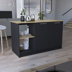 Juniper Kitchen Island with Large Top Surface, Double Door Cabinet, and Open Shelves (Color: as Pic)
