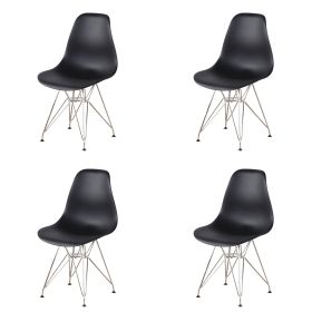 Set of 4 Modern Style Dining Chair, Shell Lounge Plastic Chair for Kitchen, Dining, Bedroom (Color: Black-dd)